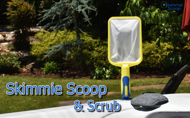  The Skimmie Scoop - Patented Handheld Skimmer with Fine Mesh  Net for Spa, Hot Tub, and Small Pool Cleaning - Lightweight and Durable  with Powerful Suction Cup - Fits in